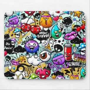 Crazy Fruits and Vegetables Graffiti Art Mouse Pad