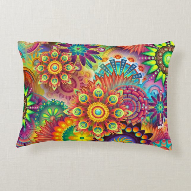 CRAZY  FUNKY  FLOWERS COLORFUL PILLOW  (Back)