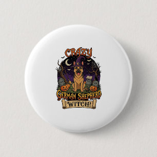 Crazy German Shepherd Witch Halloween Dog Pumpkins 2 Inch Round Button