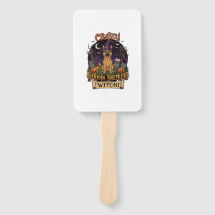 Crazy German Shepherd Witch Halloween Dog Pumpkins Hand Fan