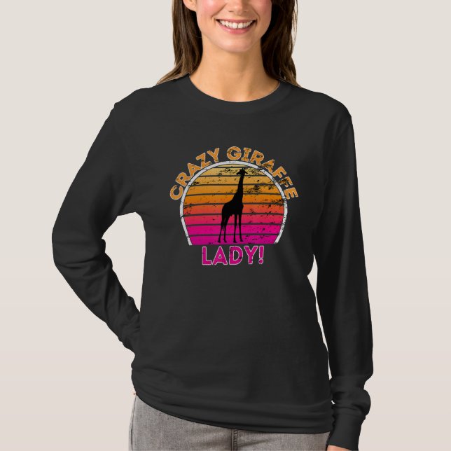Crazy Giraffe Lady  Funny Retro Giraffe T-Shirt (Front)