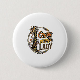 Crazy Giraffe Lady Vintage Engraving Shirt Design_ 2 Inch Round Button