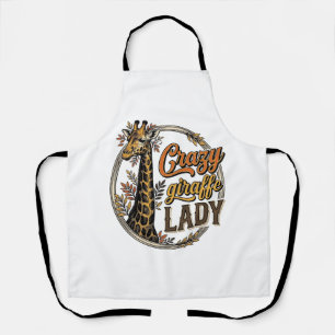 Crazy Giraffe Lady Vintage Engraving Shirt Design_ Apron