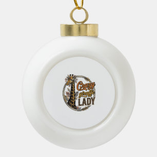 Crazy Giraffe Lady Vintage Engraving Shirt Design_ Ceramic Ball Christmas Ornament