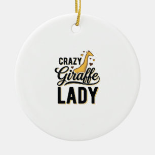 Crazy Giraffe Lady Vintage Engraving Shirt Design Ceramic Ornament