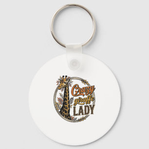 Crazy Giraffe Lady Vintage Engraving Shirt Design_ Keychain