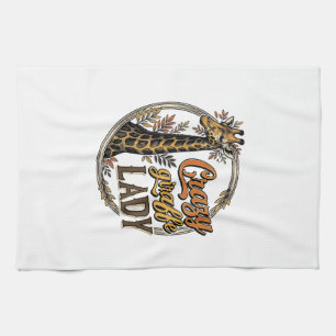 Crazy Giraffe Lady Vintage Engraving Shirt Design_ Kitchen Towel