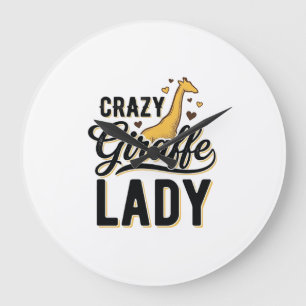 Crazy Giraffe Lady Vintage Engraving Shirt Design  Large Clock
