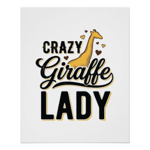 Crazy Giraffe Lady Vintage Engraving Shirt Design  Poster