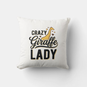 Crazy Giraffe Lady Vintage Engraving Shirt Design Throw Pillow