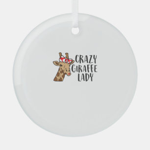 Crazy Giraffe Lady Women Giraffes Glass Ornament
