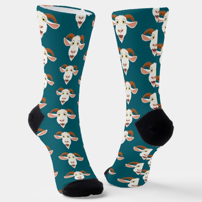 Crazy Goat Face Funny Cartoon Socks (Angled)
