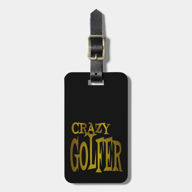 Crazy Golfer in Gold Luggage Tag (Front Vertical)