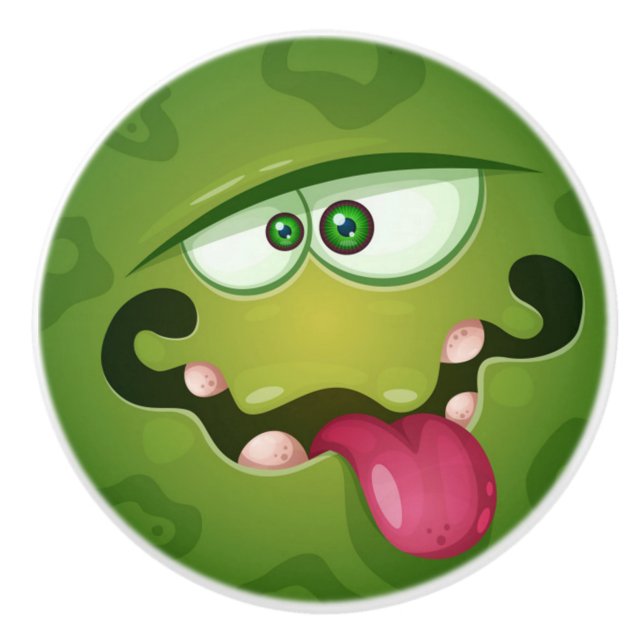 Crazy Green Monster Face Ceramic Knob (Front)