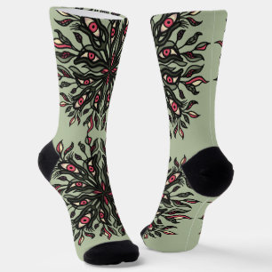 Crazy green witch creepy nature psychedelic socks