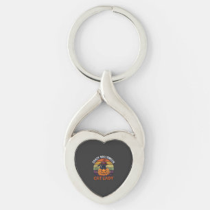 Crazy Halloween Cat Lady Black Pumpkin Witch Hat Keychain
