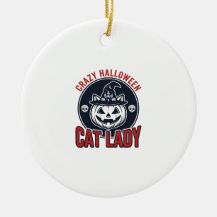 Crazy Halloween Cat Lady Vintage Witch Cat Shirt_1 Ceramic Ornament