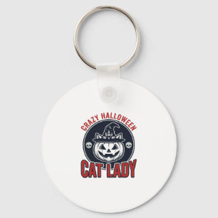 Crazy Halloween Cat Lady Vintage Witch Cat Shirt_1 Keychain