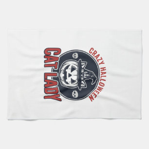 Crazy Halloween Cat Lady Vintage Witch Cat Shirt_1 Kitchen Towel