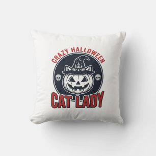 Crazy Halloween Cat Lady Vintage Witch Cat Shirt_1 Throw Pillow