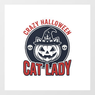 Crazy Halloween Cat Lady Vintage Witch Cat Shirt_1 Window Cling