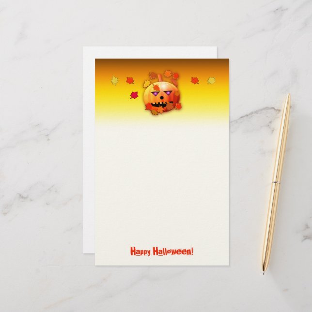 Crazy Halloween Pumpkin Stationery (Front/Back In Situ)