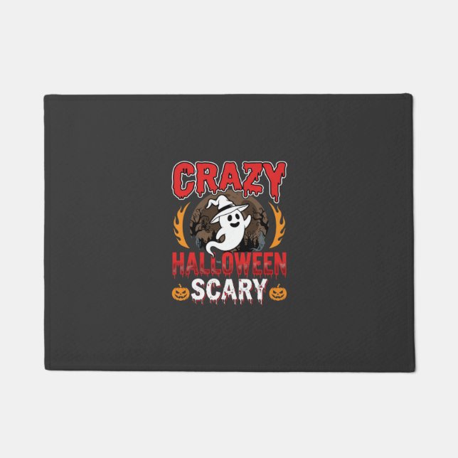 Crazy Halloween Scary Ghost and Pumpkin Design Doormat (Front)