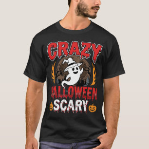 Crazy Halloween Scary Ghost and Pumpkin Design T-Shirt