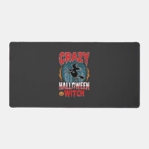 Crazy Halloween Witch Flying Broom Horror Design Desk Mat