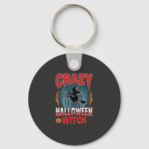 Crazy Halloween Witch Flying Broom Horror Design Keychain