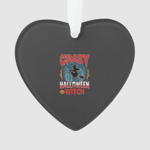 Crazy Halloween Witch Flying Broom Horror Design Ornament