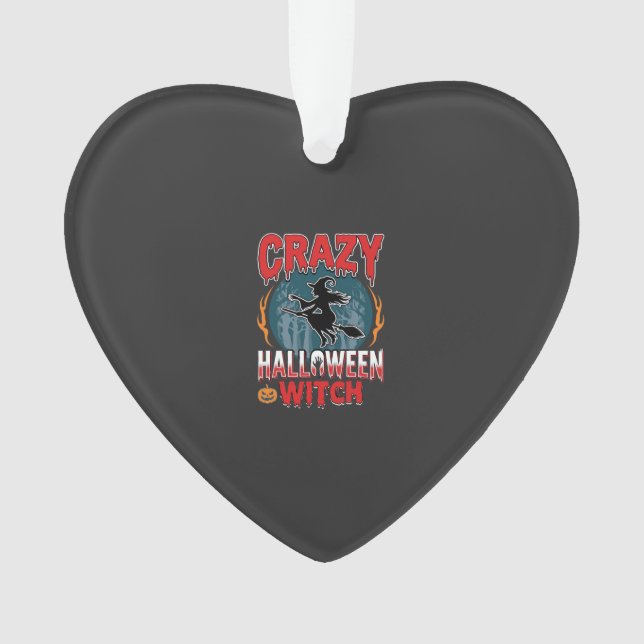 Crazy Halloween Witch Flying Broom Horror Design Ornament (Front)