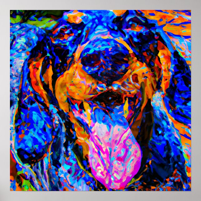 Crazy Happy Bluetick Coonhound Dog Art Portrait Poster (Front)