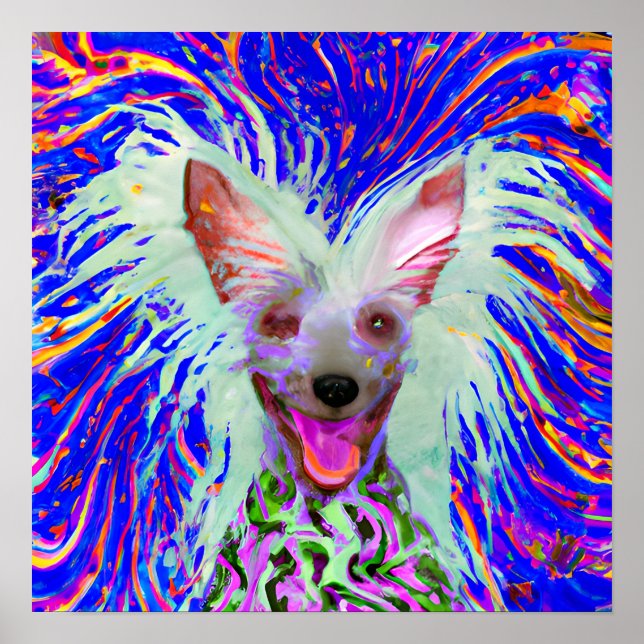 Crazy Happy Chinese Crested Art Portrait Poster (Front)