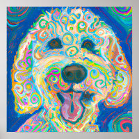 Crazy Happy Goldendoodle Dog Art Portrait