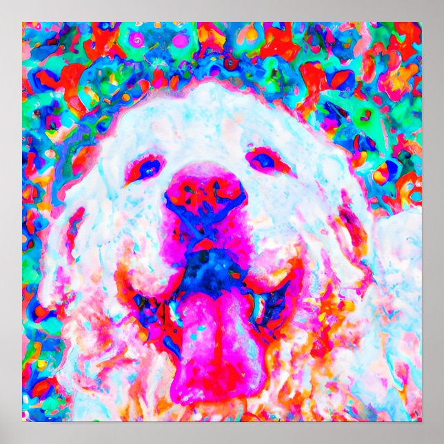 Crazy Happy Great Pyrenees Dog Art Portrait Poster (Front)