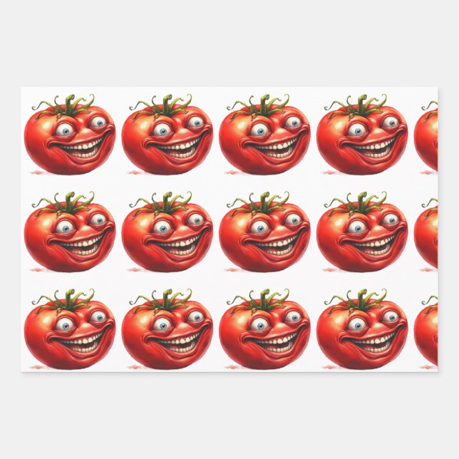 Crazy Happy Tomato Cartoon Funny  Wrapping Paper (Front 2)