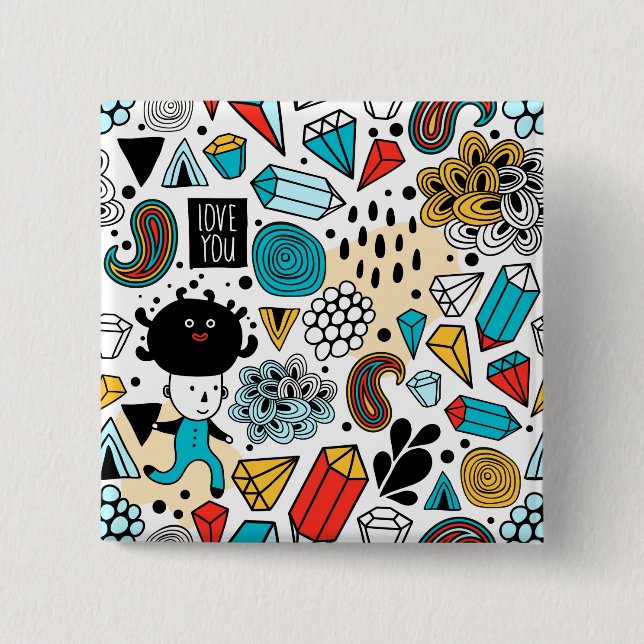 Crazy head 2 inch square button (Front)