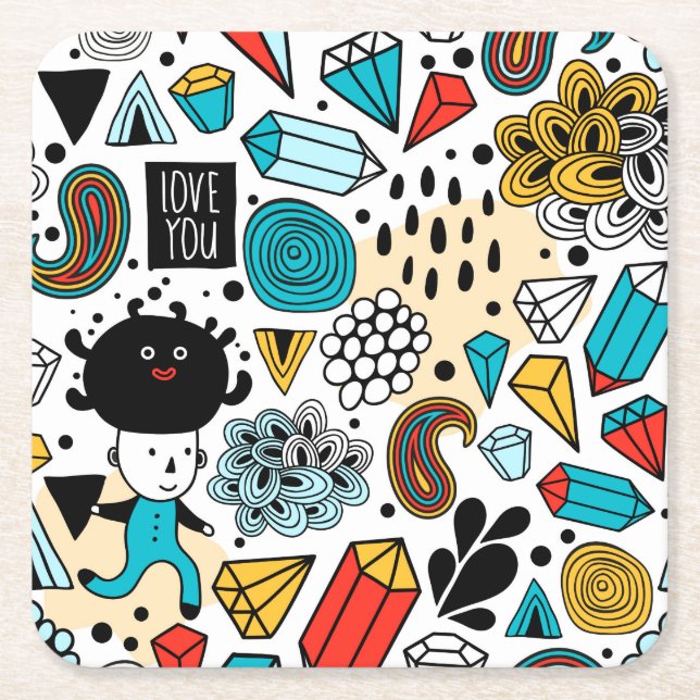 Crazy head square paper coaster (Front)