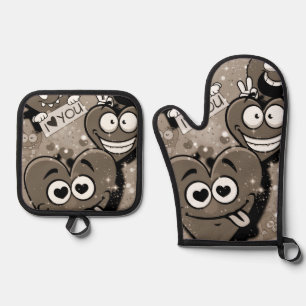 Crazy Hearts Oven Mitt & Pot Holder Set