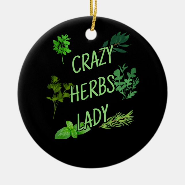 Crazy Herbs Lady Ceramic Ornament (Front)