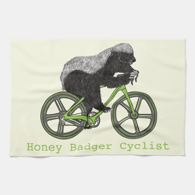 Crazy Honey Badger bicycle riding Kitchen Towel (Horizontal)