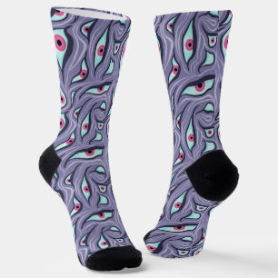 Crazy Horror Socks with Evil Eyes - Pastel Goth