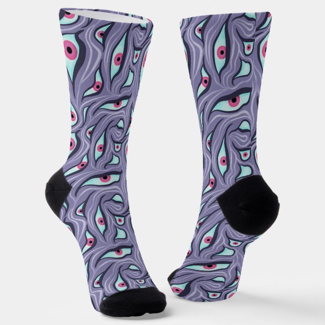 Crazy Horror Socks with Evil Eyes - Pastel Goth (Angled)
