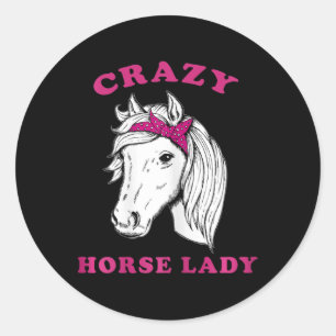 Crazy Horse Lady Horseback Riding Horses Fun  Classic Round Sticker