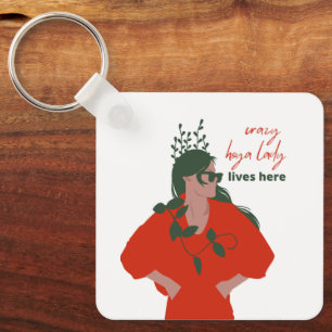 Crazy Hoya Lady Lives Here Funny Plant Hobby Keychain