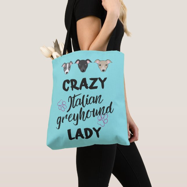 Crazy Italian Greyhound lady Dog lover Funny text Tote Bag (Close Up)