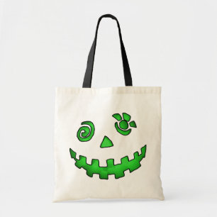 Crazy Jack O Lantern Pumpkin Face Green Tote Bag