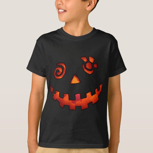 Crazy Jack O Lantern Pumpkin Face Orange T-Shirt (Front)