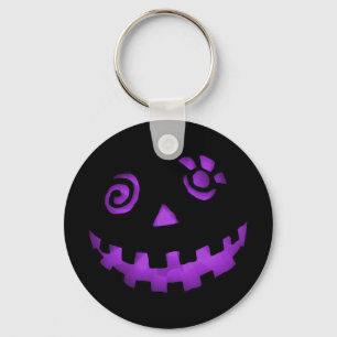Crazy Jack O Lantern Pumpkin Face Purple Keychain